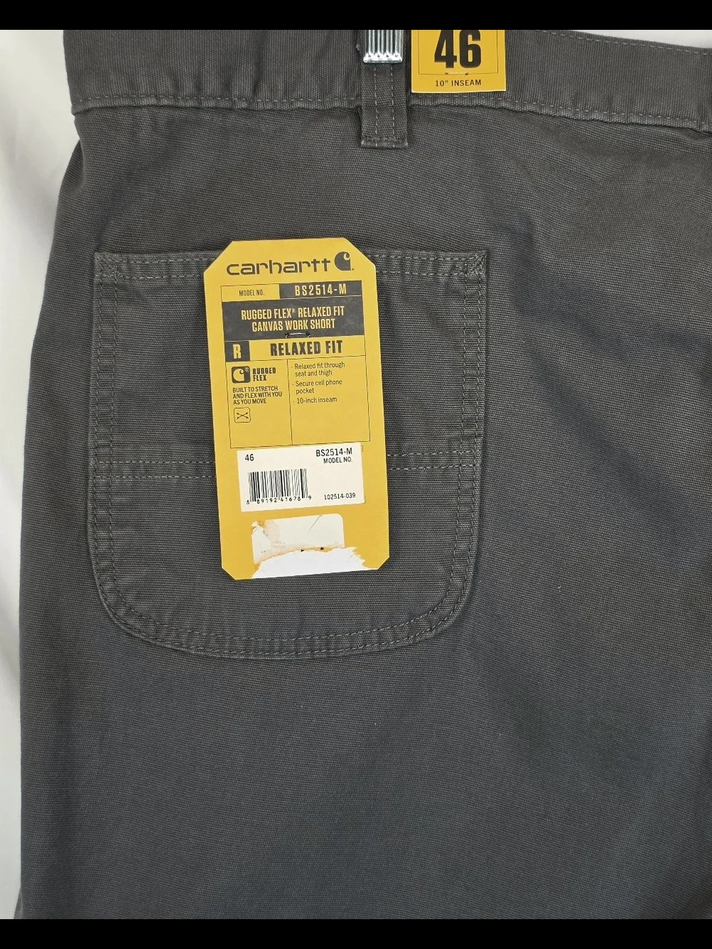 NWT Carhartt Rugged Flex Canvas Work Shorts Mens 46 Grey Relaxed Fit BS2514-M